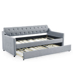 Linen Grey Mid-Century Style Twin Size Upholstered Daybed with Trundle and USB Charging Armrest - Grand Goldman Shop