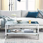 W 39.5' X D 19.5'X H 19.5' 2-layer crystal mirror stainless steel frame coffee table for use in offices, shops, living rooms, or bedrooms - Grand Goldman Shop