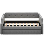 Gray Upholstered Daybed with Trundle, Twin, Wood Slat Support, Linen Fabric Frame Sofa Bed - Grand Goldman Shop