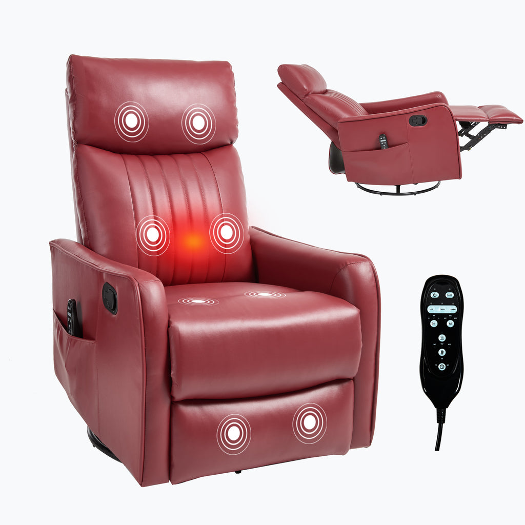 Red Faux Leather Heat Massage Manual Recliner Chair with Rocker and Swivel for Living Room - Grand Goldman Shop