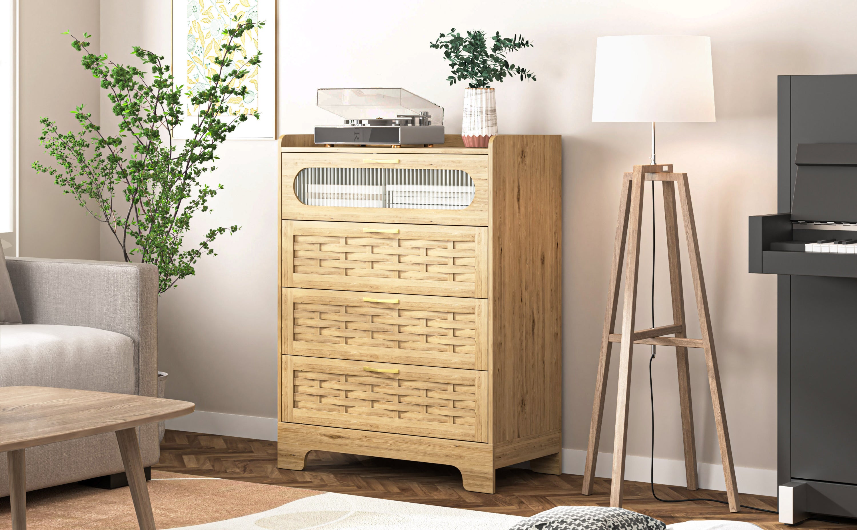 Wood 4 Drawer Dresser for Bedroom, Large Double Dresser with Wide Drawers, Modern Chest of Drawers,Storage Organizer Dresser,Nursery Dresser,for Living Room, Hallway, Bedroom, Kids Bedroom - Grand Goldman Shop