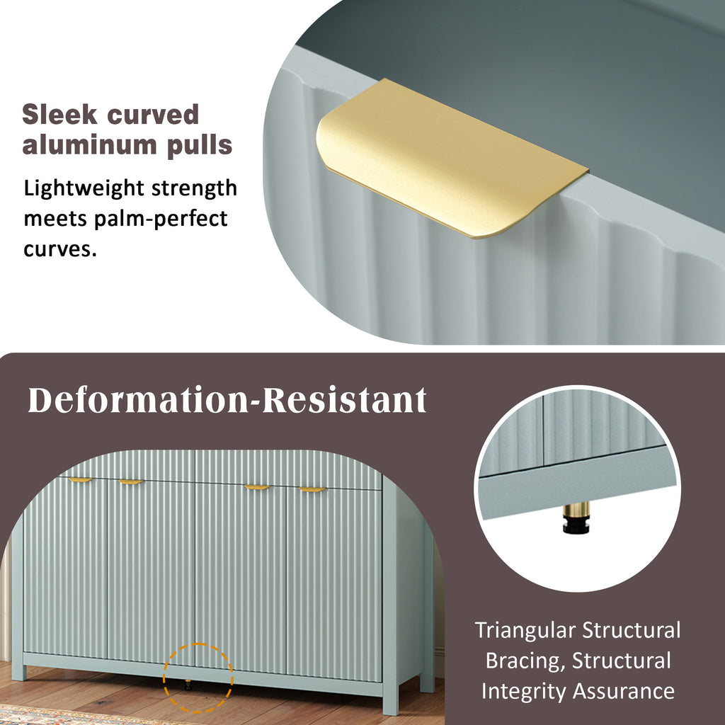 U_STYLE Modern 55.1'' Sideboard Buffet Cabinet with 2 Drawers & 4 Doors, Adjustable Shelves, Wave-Pattern Design, Aluminum Handles, Painted MDF, Scandinavian Storage for Dining Room, Living Room - Grand Goldman Shop