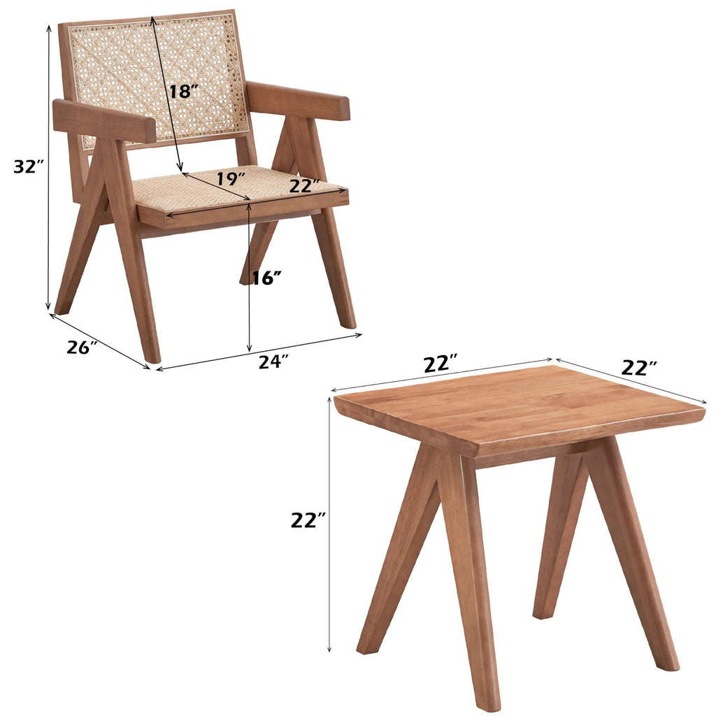 3-Piece Solid Wood Accent Chair Set and Matching End Table for Living Room or Balcony - Grand Goldman Shop