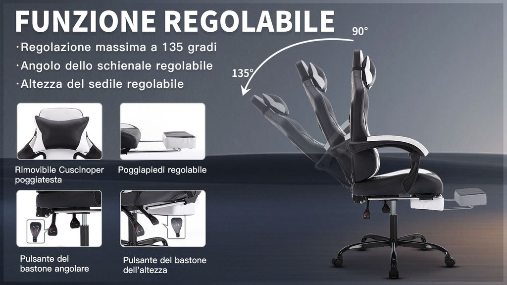 Gaming Chair with Massage,Ergonomic PC Gaming Chair with Footrest Comfortable Headrest and Lumbar Support,High Back PVC Leath