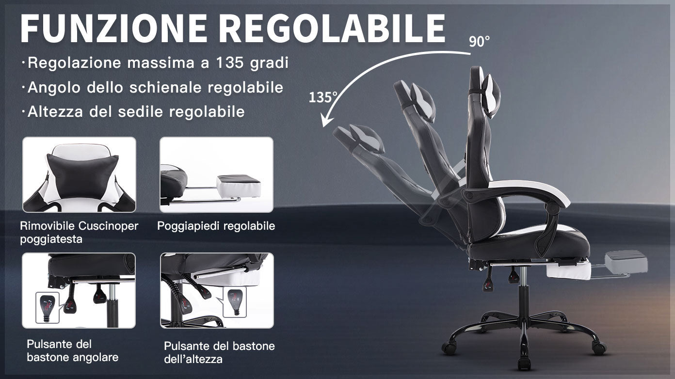 Gaming Chair with Massage,Ergonomic PC Gaming Chair with Footrest Comfortable Headrest and Lumbar Support,High Back PVC Leath