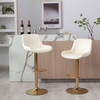 Chrome Footrest and Base Swivel Height Adjustable Mechanical Lifting Velvet + Golden Leg Simple Bar Stool,Set of 2,Ivory - Grand Goldman Shop