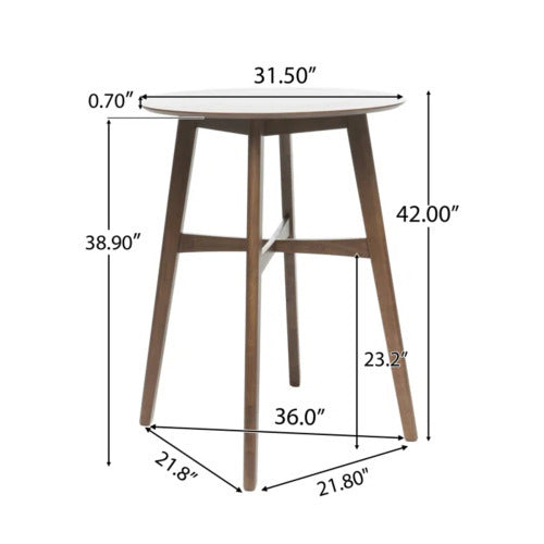 Mid-Century Modern Round Wooden Bar Table – 42' High Bar Table with Tapered Legs for Kitchen, Dining Room or Home Bar, Natural Walnut - Grand Goldman Shop
