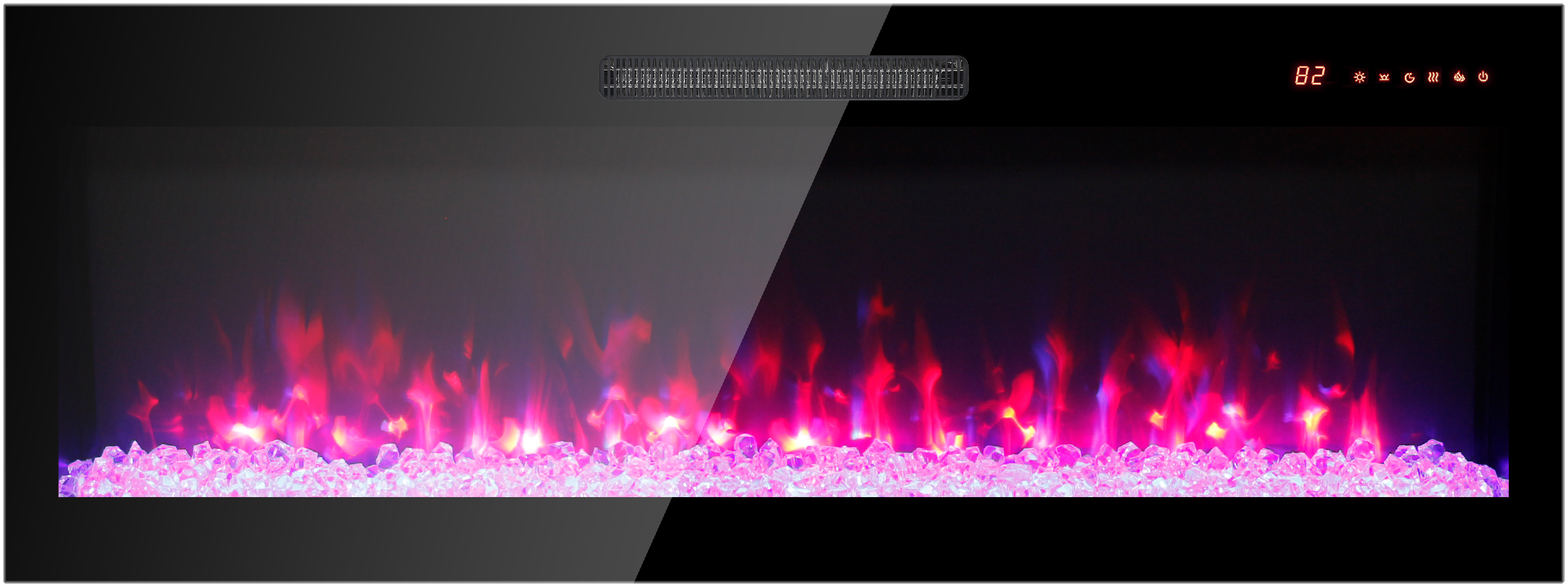 60 inch recessed ultra thin tempered glass front wall mounted electric fireplace with remote and multi color flame & emberbed, LED light heater - Grand Goldman Shop