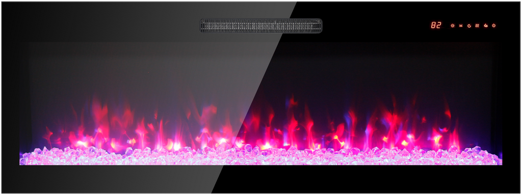 50 inch recessed ultra thin tempered glass front wall mounted electric fireplace with remote and multi color flame & emberbed, LED light heater - Grand Goldman Shop