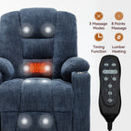 Power Lift Recliner Chair with Massage and Heat for Elderly, Overstuffed Wide Recliners, Heavy Duty Motion Mechanism with USB and Type C Ports, 2 Steel Cup Holders, Blue - Grand Goldman Shop