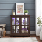 LED Curio Display Cabinet,Antique Display Cabinet with Adjustable Shelves,Retro Design Quality Showcase with Lattice Doors Elegant Bookcase and Storage Cabinet for Home Decor and Organization CHE - Grand Goldman Shop