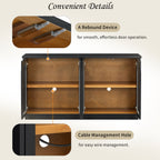TREXM 4-Door Large Storage Buffet Cabinet with Glass Doors, Arched Cabinet with Adjustable Shelves for Kitchen, Dining Room and Living Room (Black) - Grand Goldman Shop