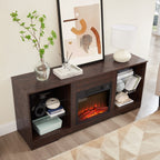 TV Stand Electric Fireplace TV Stand with Glass Shelves, 3D Fireplace TV Stand with LED Lights Wood with USB Charging Outlet Modern Television Table Center for TV up to 32-62' ESP 58''W*15.4''D*24.6 - Grand Goldman Shop