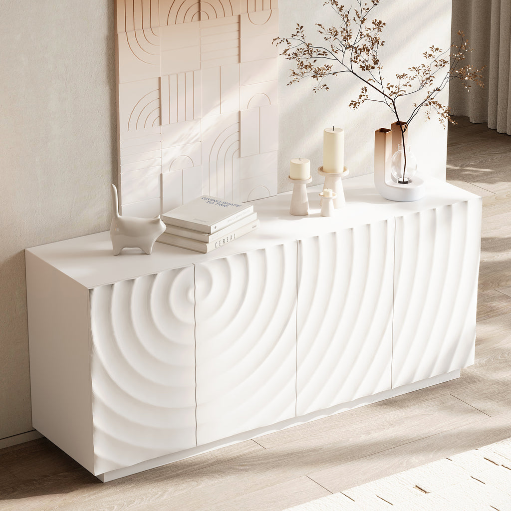 Buffet Cabinet with Storage ,4 Doors Modern Accent Storage Sideboard,Luxurious Floor Cabinet Buffet with Freestanding Anti Dumping for Kitchen, Living Room, 59' Wide Rectangular Sideboard (White) - Grand Goldman Shop
