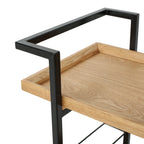 Modern Industrial Bar Cart with Shelving and Casters in Natural Wood and Metal, 38 x 16.1 x 33 inches - Grand Goldman Shop