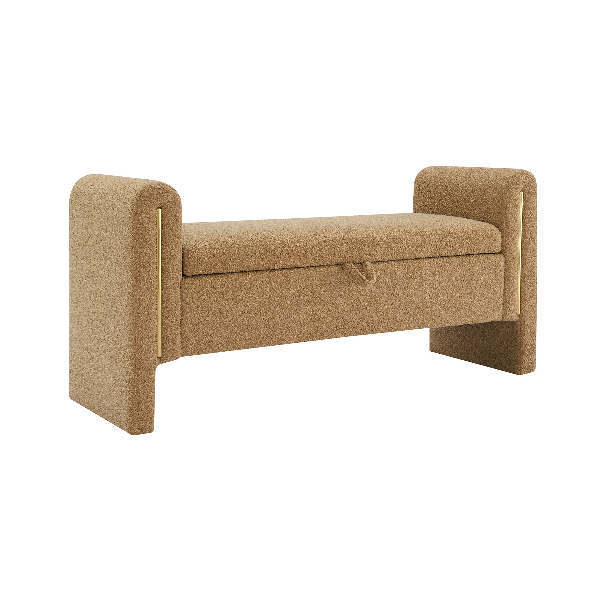 Modern Teddy Bed End Bench with Arms and Storage, Upholstered Foot Rest Stool, Coffee Color, Plywood, 52.3' Length - Grand Goldman Shop