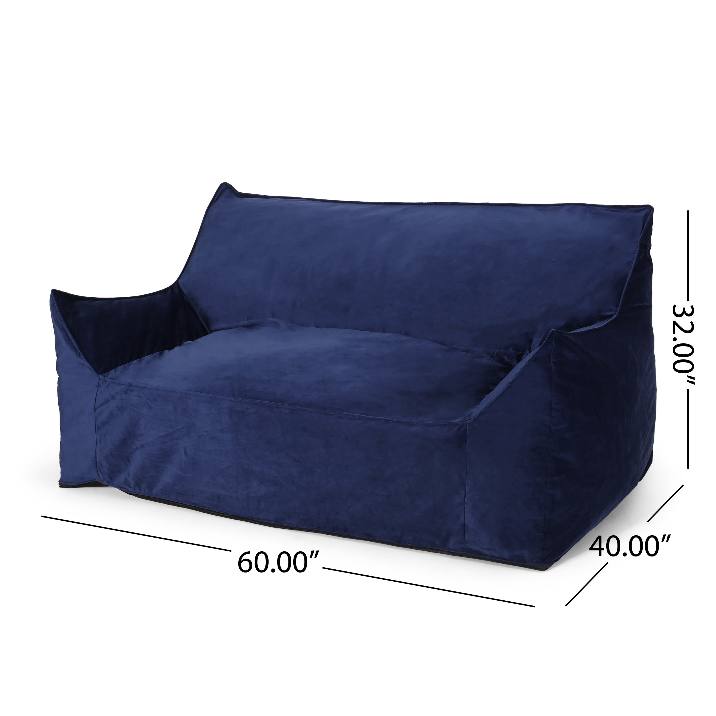 Fila Velveteen 2 Seater Oversized Bean Bag Chair with Armrests, Navy Blue Velvet, 60x40x23 inches - Grand Goldman Shop