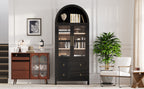 K&K 71' Tall Arched Kitchen Pantry Cabinet with 2 Large Drawers, Modern Farmhouse Kitchen Storage Cabinets with Adjustable Shelves, Glass Door, Wood Versatile Cupboard for Kitchens, Dining Room, Black - Grand Goldman Shop
