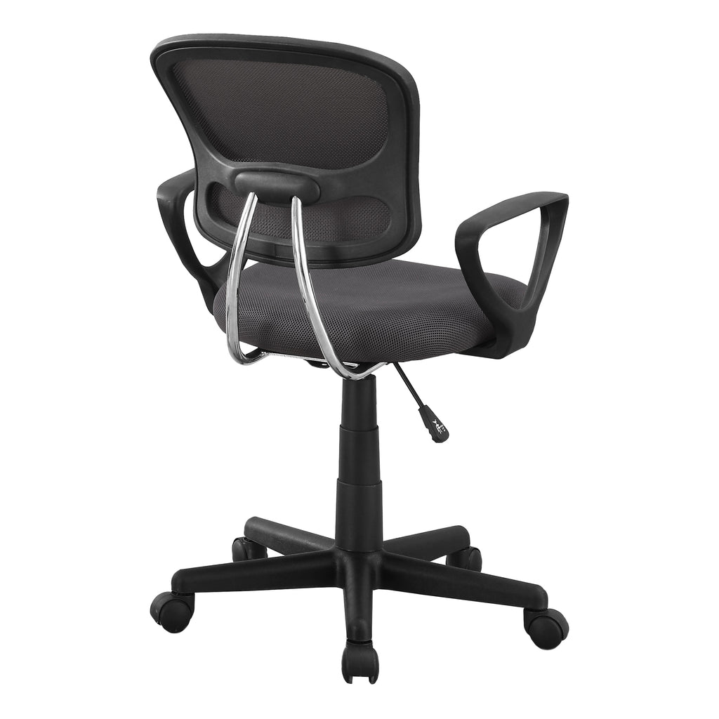 Office Chair, Adjustable Height, Swivel, Ergonomic, Armrests, Computer Desk, Work, Juvenile, Grey Mesh, Black Metal, Contempo