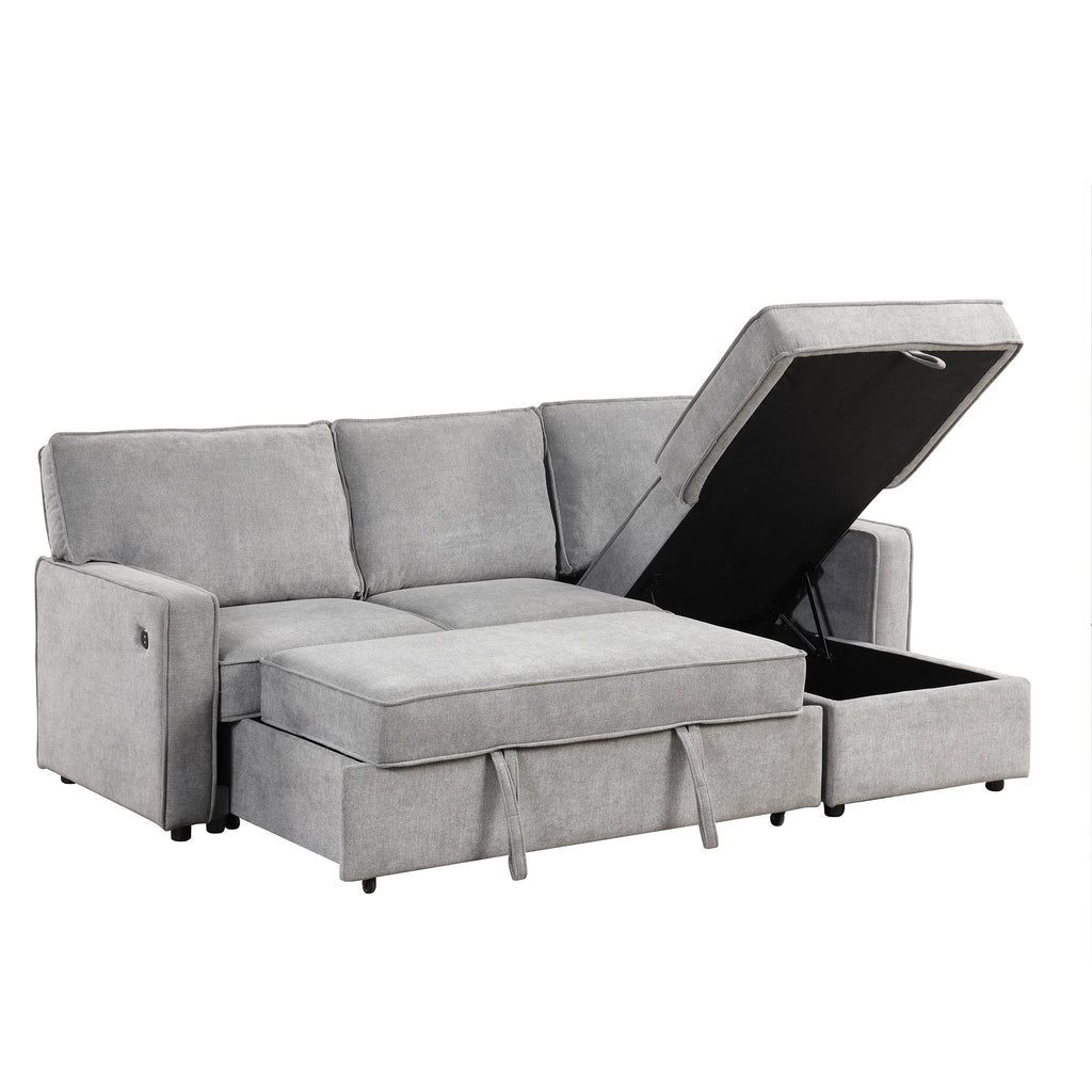 U_STYLE Upholstery Sleeper Sectional Sofa with Storage Space, USB port, 2 cup holders on Back Cushions(same sku; WY000335AAE) - Grand Goldman Shop
