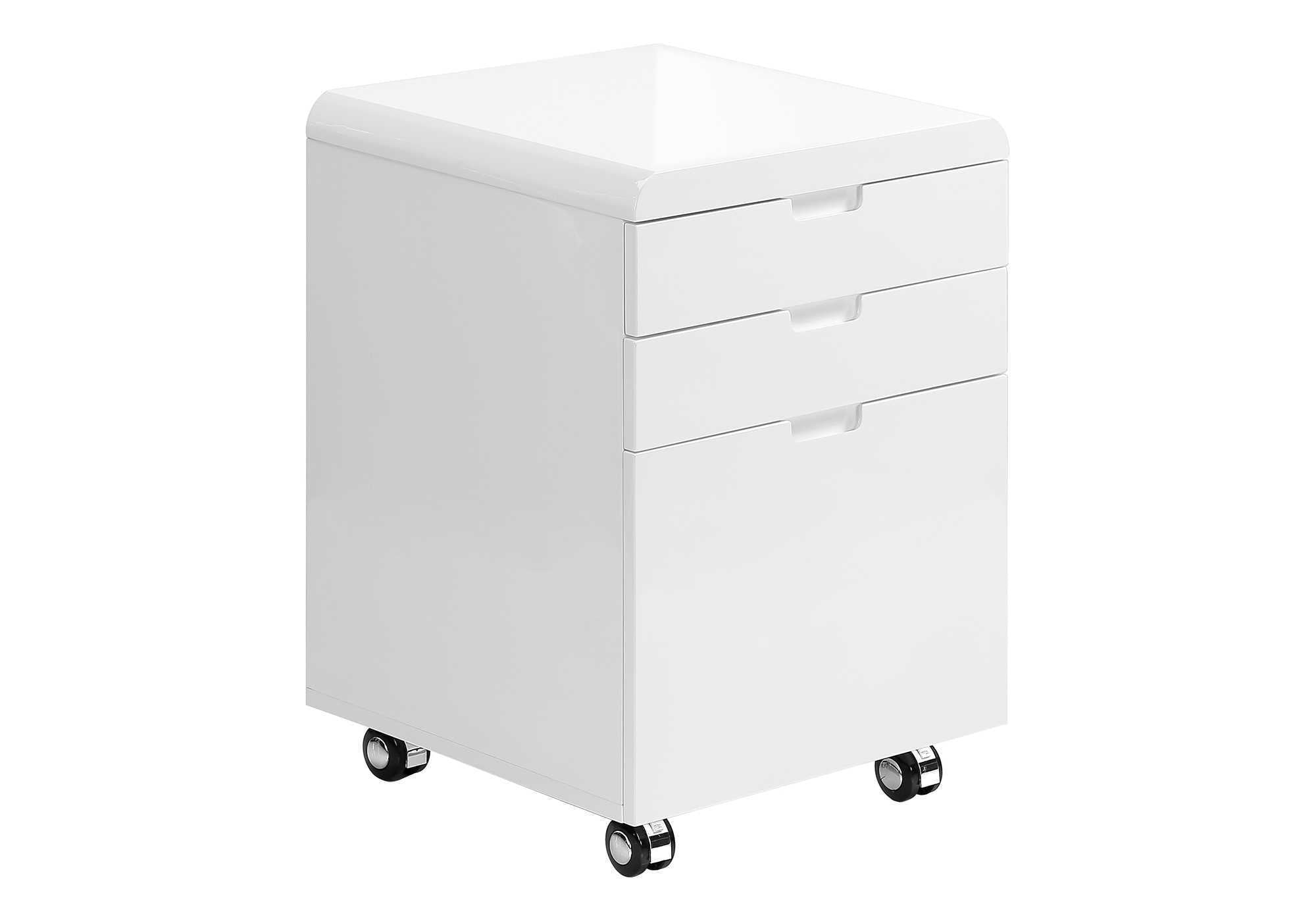 File Cabinet, Rolling Mobile, Storage Drawers, Printer Stand, Office, Work, Glossy White Laminate, Contemporary, Modern | Pre