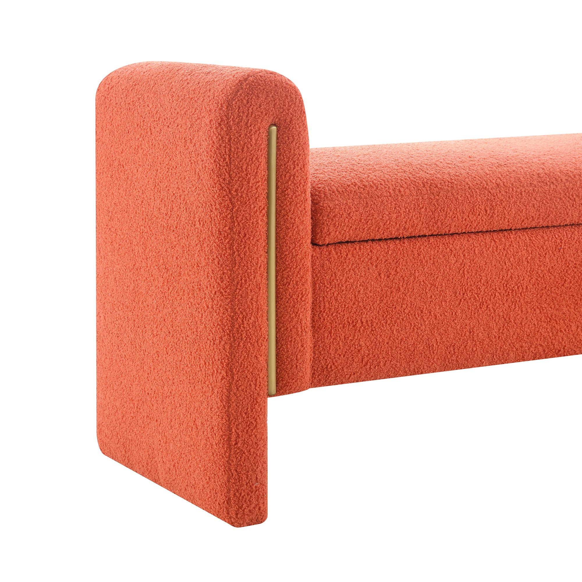 Modern Teddy Bed End Bench with Arms and Storage, Upholstered Orange Foot Rest Stool for Living Room, Bedroom, Dorm, Comfy Window Vanity Bench - Grand Goldman Shop