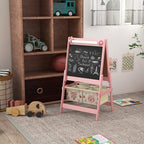 Qaba Art Easel for Kids with Paper Roll, 3 in 1 Toddler Painting Easel with Blackboard, Whiteboard, Storage Baskets, Pink | P
