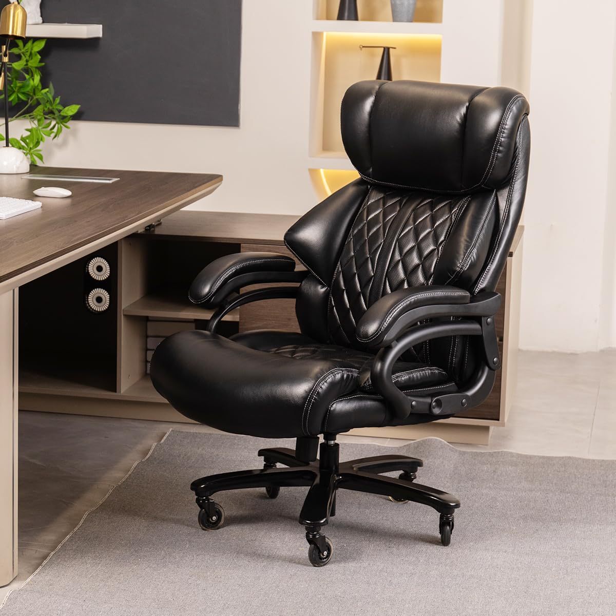 500lbs Big and Tall Office Chair for Heavy People Executive Office Chair with Wide Spring Seat Computer Desk Chair 360 Swivel