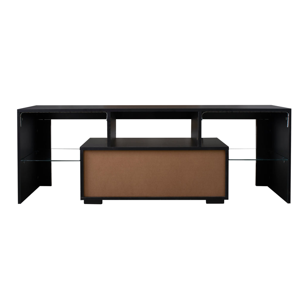 Black TV Stand with LED RGB Lights,Flat Screen TV Cabinet, Gaming Consoles - in Lounge Room, Living Room and Bedroom(Black) - Grand Goldman Shop