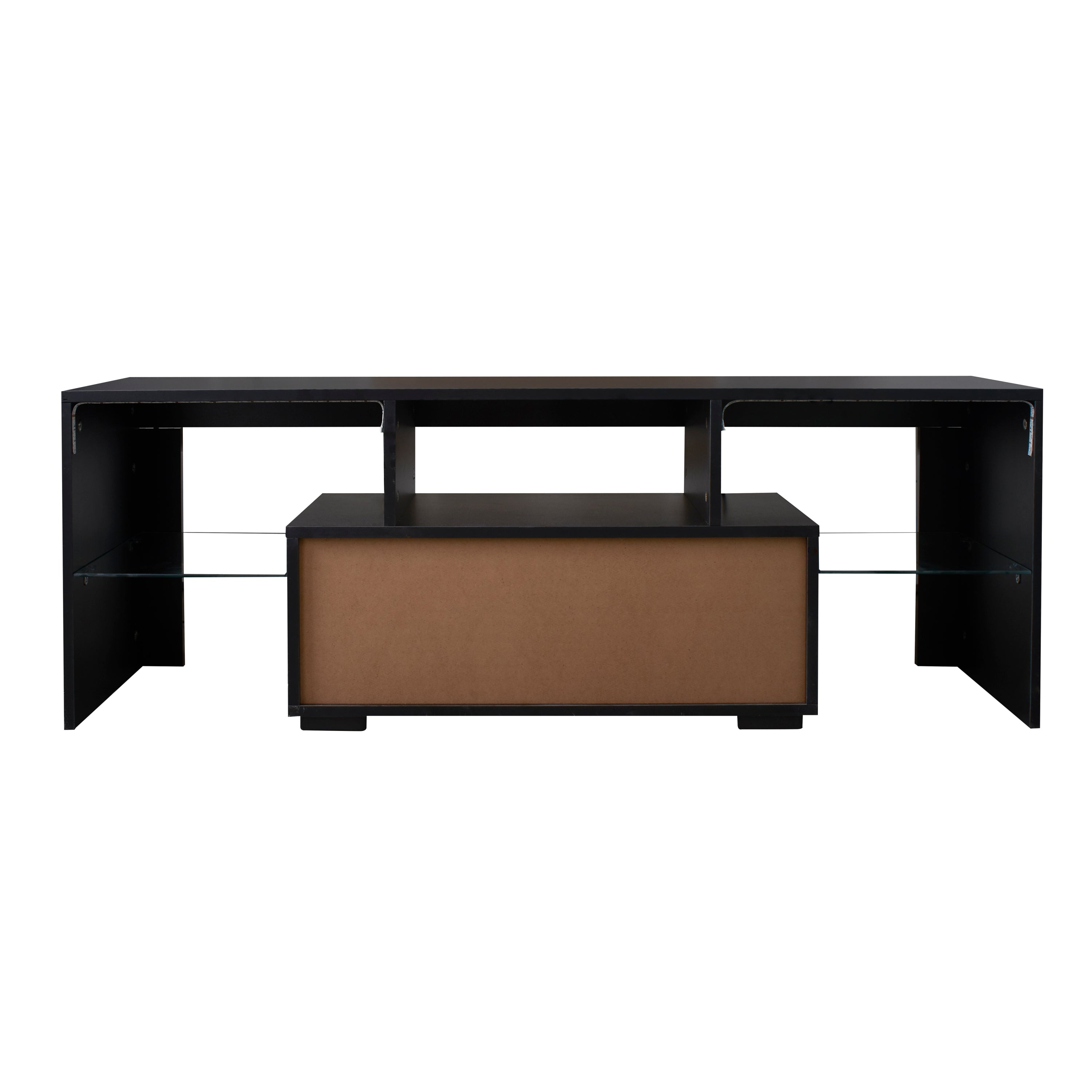 Black TV Stand with LED RGB Lights,Flat Screen TV Cabinet, Gaming Consoles - in Lounge Room, Living Room and Bedroom(Black) - Grand Goldman Shop