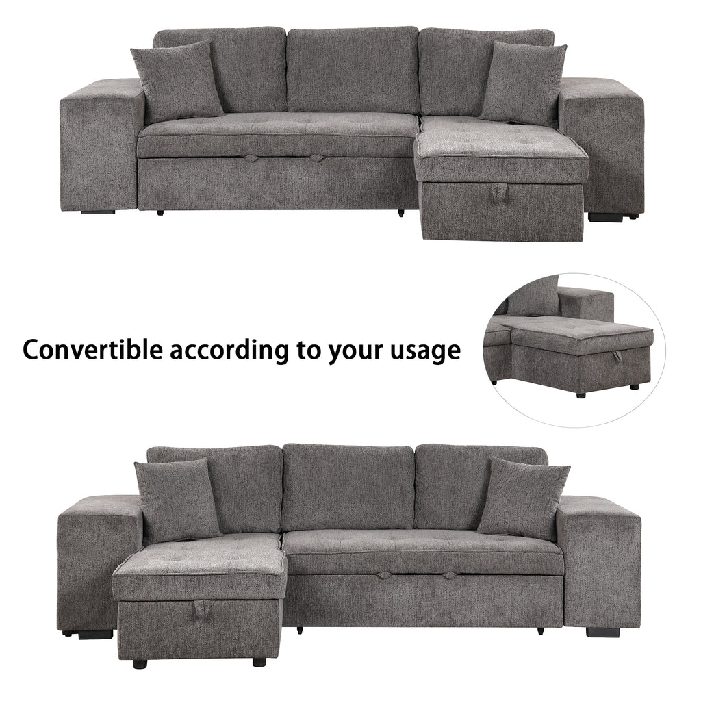 104.5' Modern L-Shape 3 Seat Reversible Sectional Couch, Pull Out Sleeper Sofa with Storage Chaise and 2 Stools for Living Room Furniture Set,Knox Charcoal (old sku:SG000431AAA) - Grand Goldman Shop