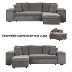 104.5' Modern L-Shape 3 Seat Reversible Sectional Couch, Pull Out Sleeper Sofa with Storage Chaise and 2 Stools for Living Room Furniture Set,Knox Charcoal (old sku:SG000431AAA) - Grand Goldman Shop