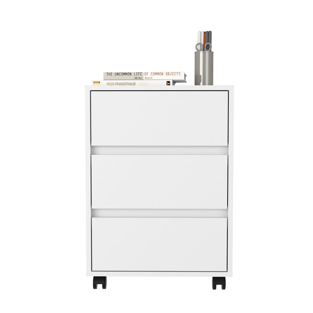 Filing Cabinet, Four Casters, Three Drawers, Top Surface, White - Grand Goldman