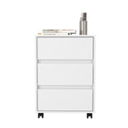 Filing Cabinet, Four Casters, Three Drawers, Top Surface, White - Grand Goldman