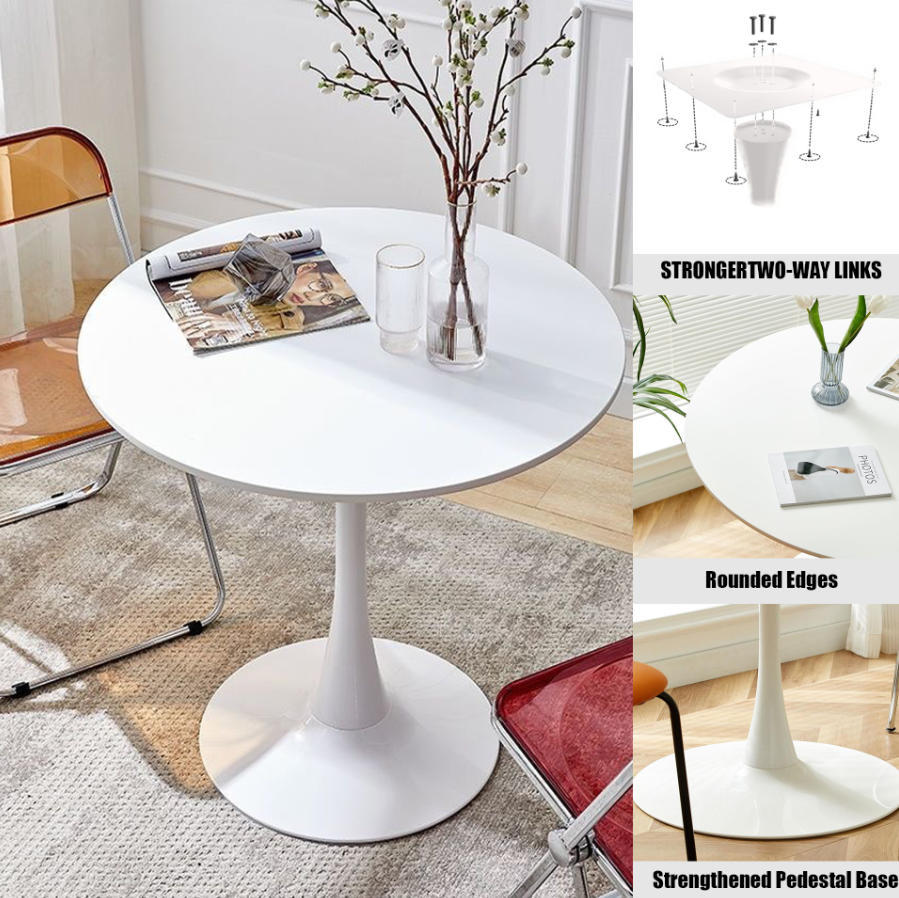 White Round Table, Modern Dining Table, MDF Top and Steel Base Tulip Round Kitchen Table, Mid Century Coffee Table for Living Room 24 Inch, Oval Dining Table - Grand Goldman Shop