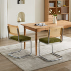 Mid Century Modern Dining Chairs Set of 2, Velvet Accent Chairs with Natural Cane Back & Stainless Chrome Base, Famous Breuer Designed Chairs, Upholstered Rattan Kitchen Chairs,Olive-Green - Grand Goldman Shop