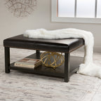 Large Square Ottoman Bench, faux leather Coffee Table Ottoman with rack & Solid Wood Legs, Oversized Ottoman for Living Room - Grand Goldman Shop