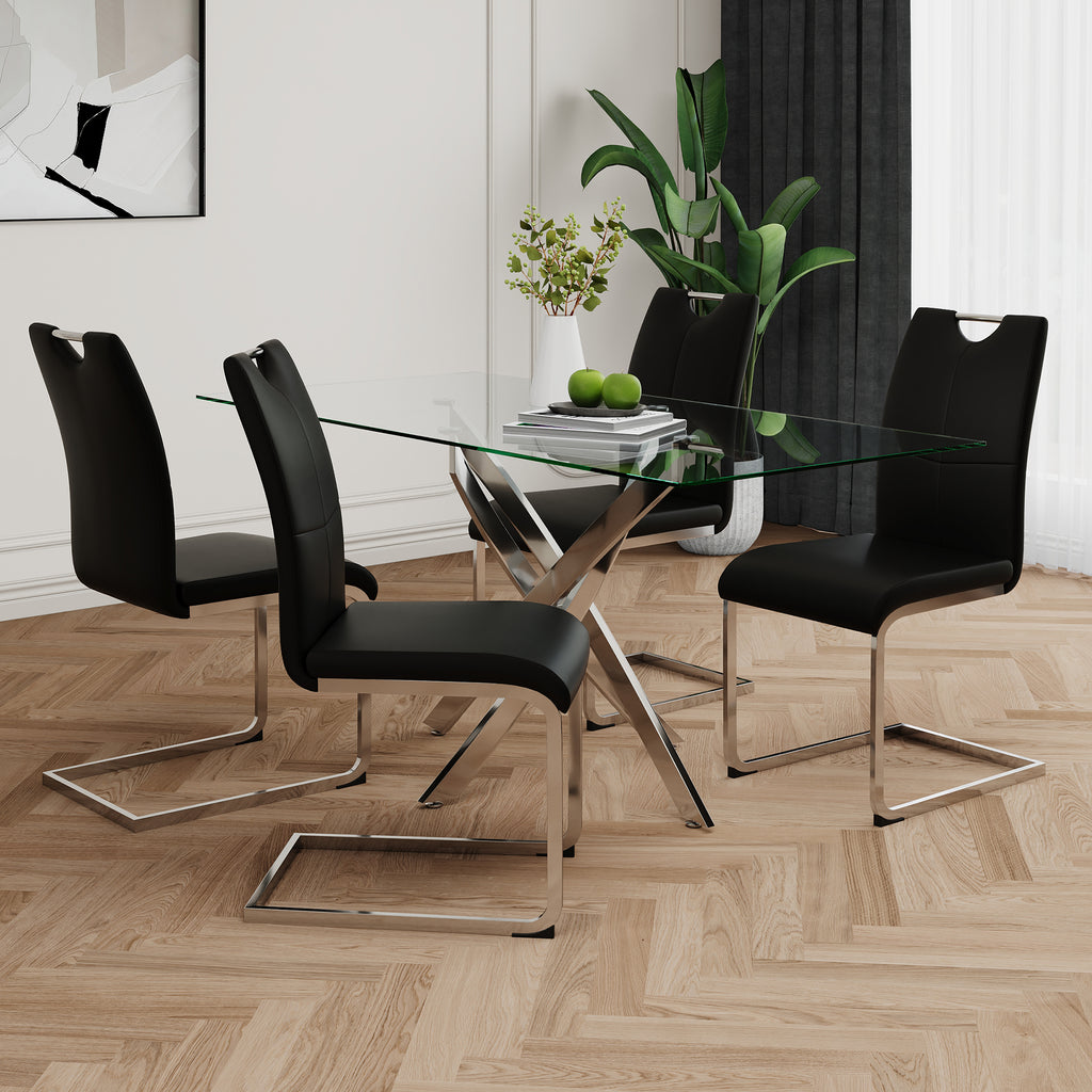 Modern Dining Chairs with Faux Leather Padded Seat Dining Living Room Chairs Upholstered Chair with Chrome Metal Legs Design for Kitchen, Living, Bedroom, Dining Room Side Chairs Set of 4 - Grand Goldman Shop