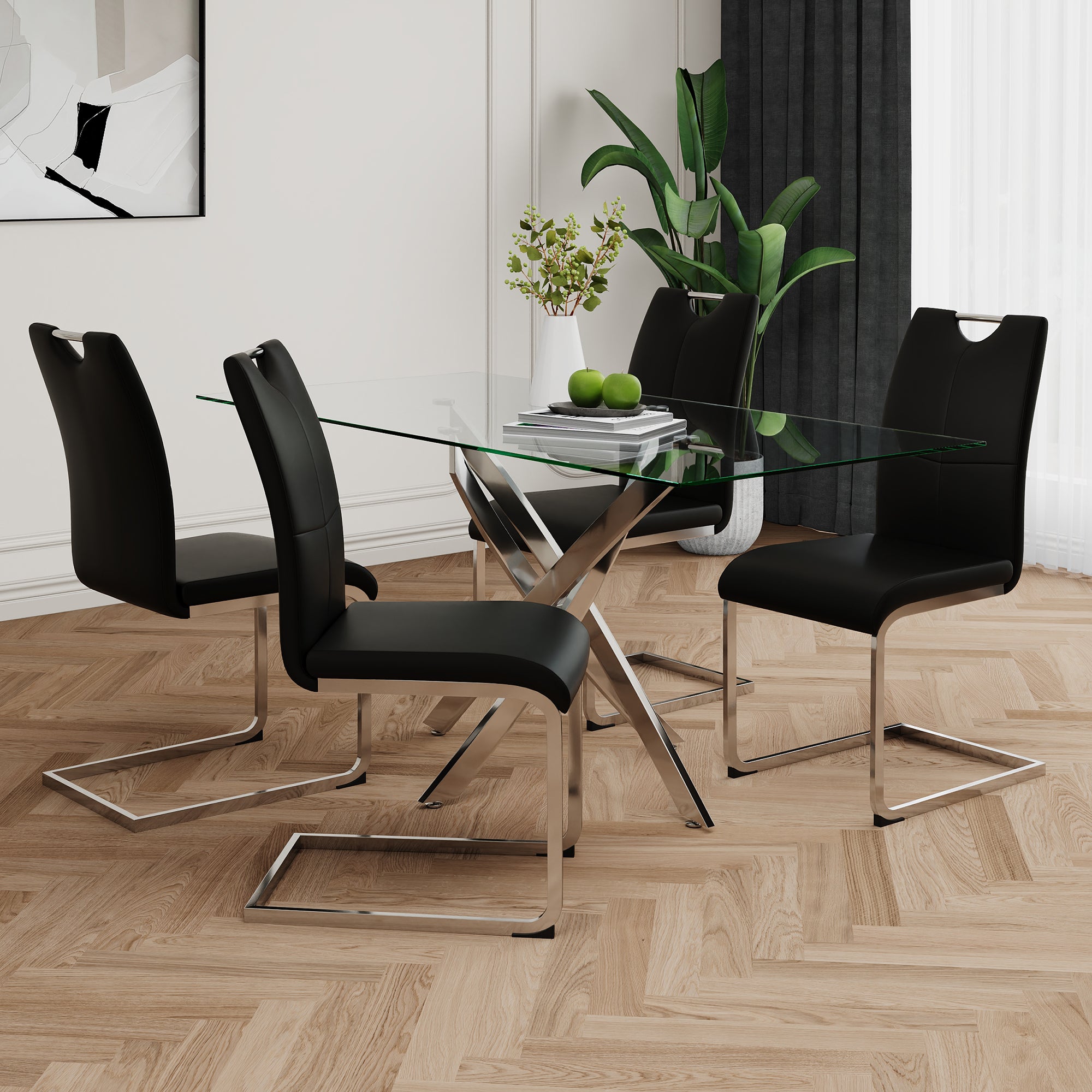 Modern Dining Chairs with Faux Leather Padded Seat Dining Living Room Chairs Upholstered Chair with Chrome Metal Legs Design for Kitchen, Living, Bedroom, Dining Room Side Chairs Set of 4 - Grand Goldman Shop