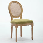 A&A Furniture,French Style Solid Wood Frame Antique Painting Linen Fabric Rattan Back Dining Chair,Set of 2,Olive-Green - Grand Goldman Shop