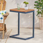 Large C-shaped End Table with Iron Base and Fir Wood Top, Black - Grand Goldman Shop