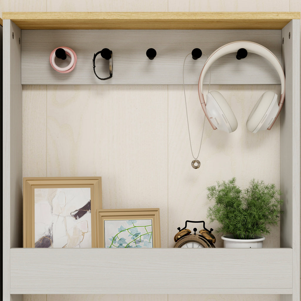 Behind The Door 69' Tall Bookcase with 4 Shelves and 5 hooks,  Space-Saving Narrow storage cabinet for Living Room, Children's Room, Study Room, Kitchen, Corridor-Antique White - Grand Goldman Shop
