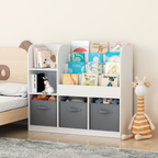 Kids Bookcase and Bookshelf with 3 Collapsible Fabric Drawers, Multifunctional Display Stand for Bedroom, Playroom, Hallway i