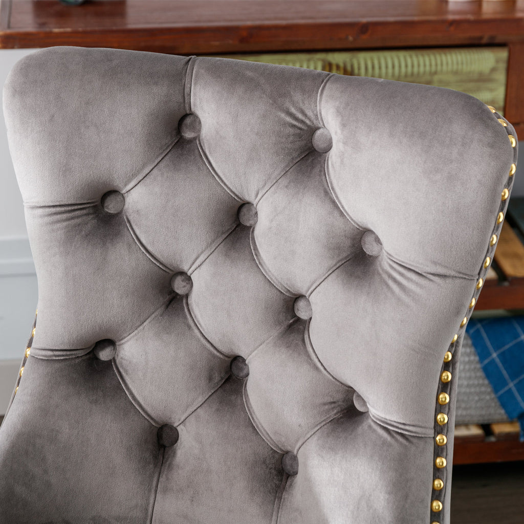 A&A Furniture Office Chair,Velvet Upholstered Tufted Button Home Office Chair with Golden Metal Base,Adjustable Desk Chair Sw