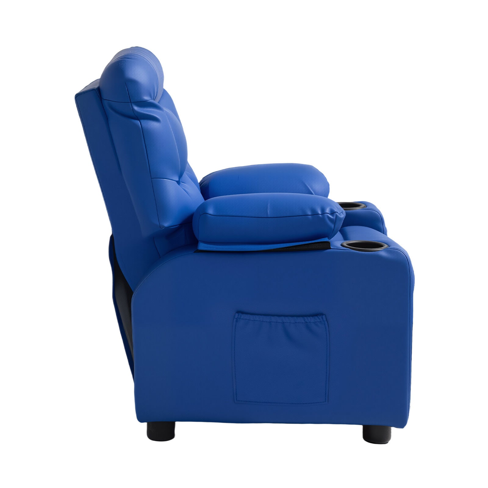 Kids Reclining Chair, Toddler Recliner with 2 Cup Holders and 4 Pockets, 107° to 126° Adjustable Back, Easy-to-Clean PU Leath