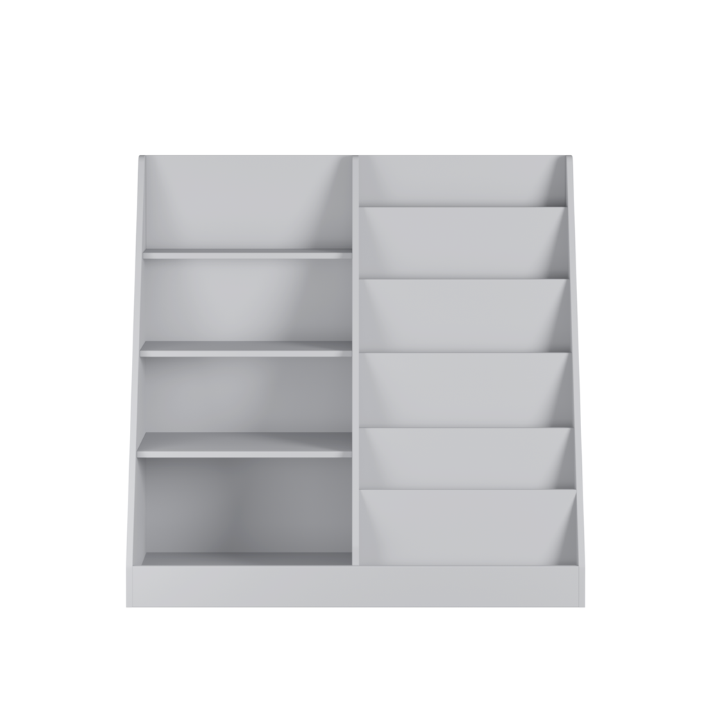 Kids Bookshelf and Toy Storage Organizer, 4-Tier Wooden Bookcase with Display Stand in Gray MDF for Nursery, Playroom, or Chi