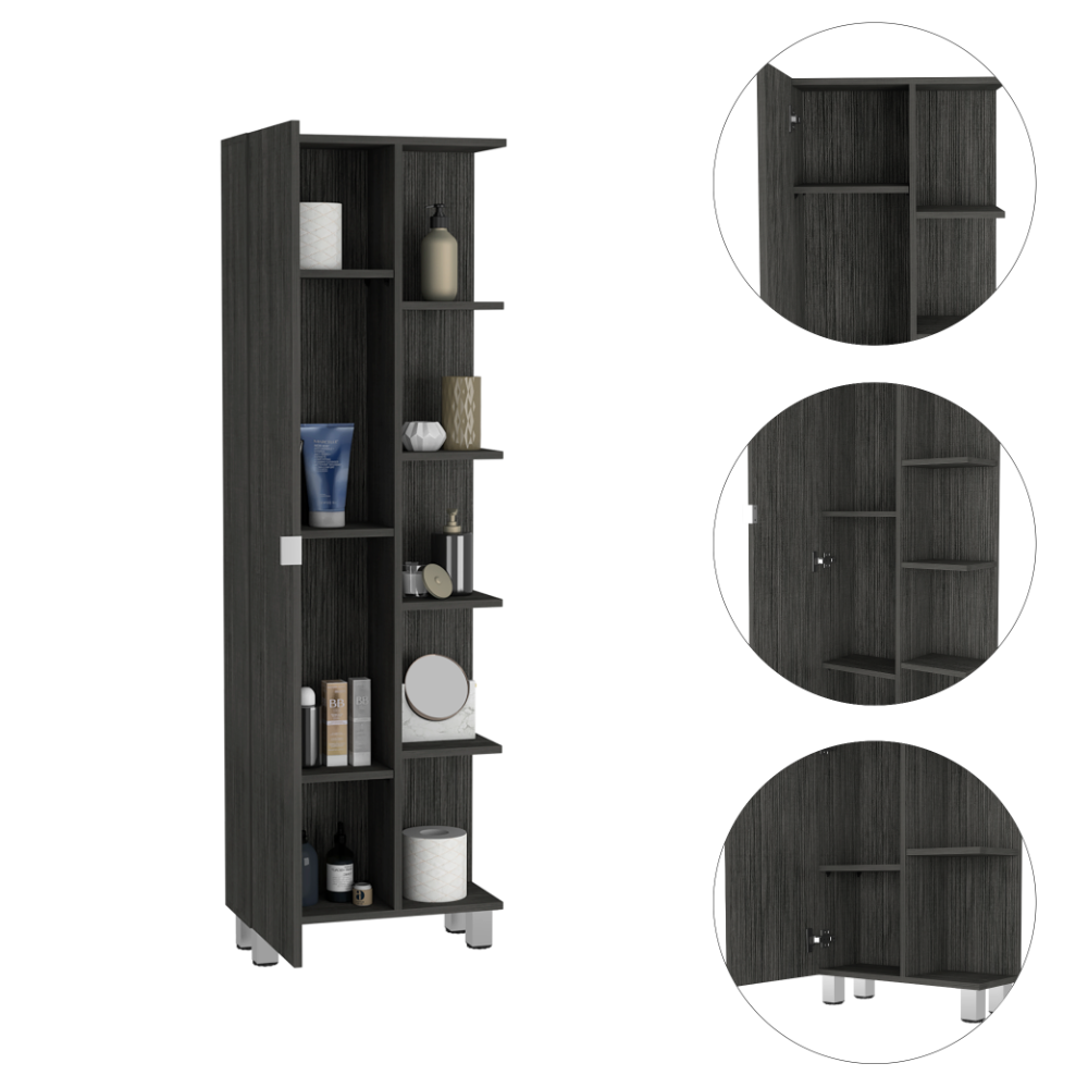 Urano Mirror Linen Cabinet, Four Interior  Shelves, Five External Shelves -Smokey Oak | Premium Home Decor - Grand Goldman