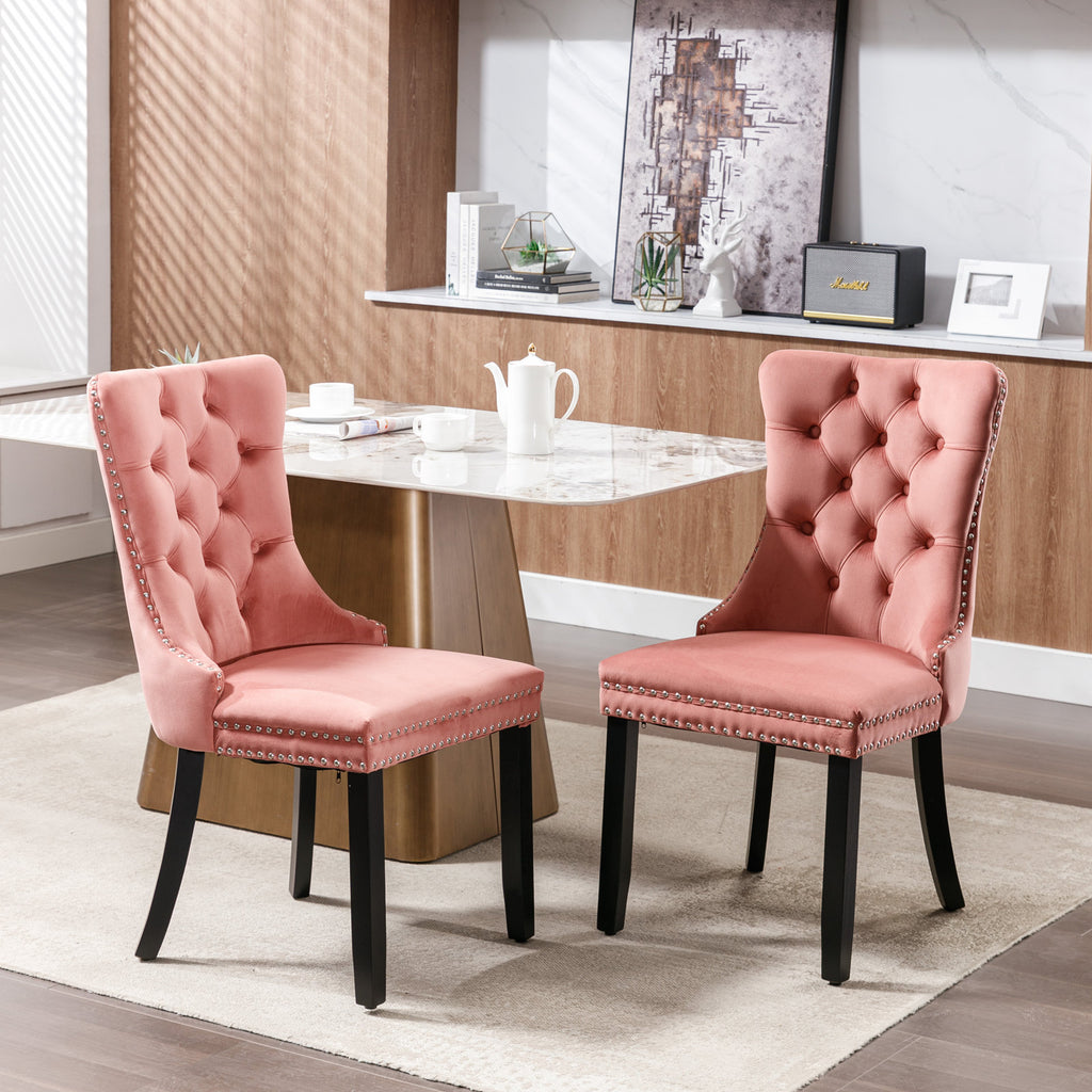 Nikki Collection Modern, High-end Tufted Solid Wood Contemporary Velvet Upholstered Dining Chair with Wood Legs Nailhead Trim 2-Pcs Set,Pink, SW2001PK - Grand Goldman Shop