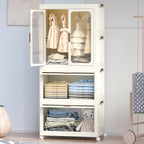 Portable Wardrobe Closet Storage Organizer with Magnetic Doors and Hanging Rod, Cream White - Grand Goldman Shop