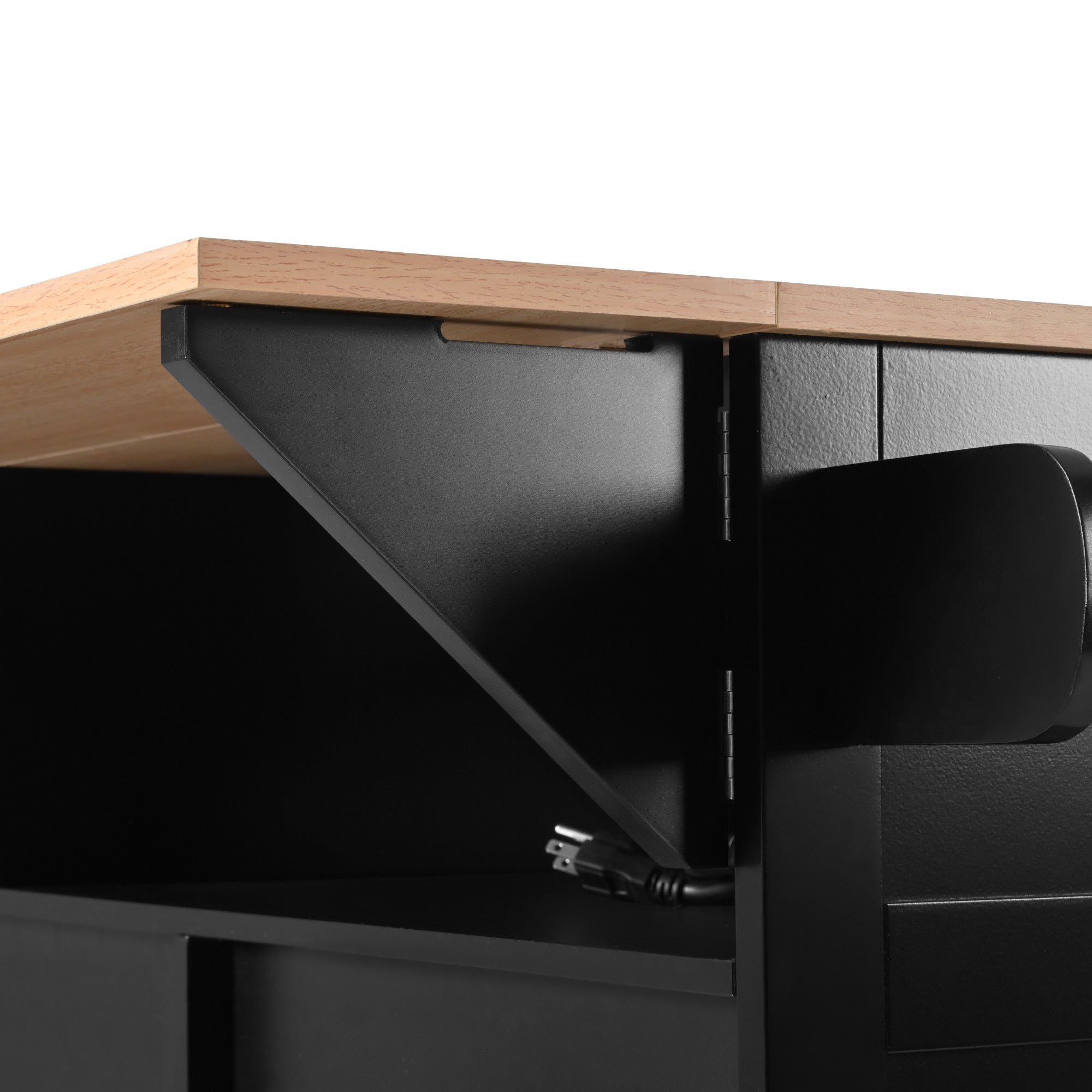 K&K 55.7'' Large Kitchen Island with 2 Drop Leaf,, Rolling Kitchen Cart on 5 Wheels with Power Outlet, Folding Storage Dining Table with Spice & Towel Rack , 3 Drawers, for Kitchen, Dining Room,Black - Grand Goldman Shop